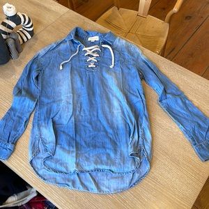 Anthropologie Cloth & Stone chambray tunic with lace-up neck S